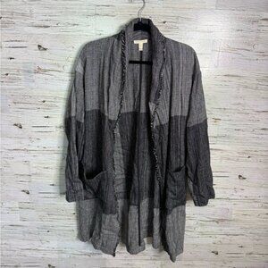 Eileen Fisher Color-Block Shawl Collar Jacket Cardigan Organic Cotton S/M